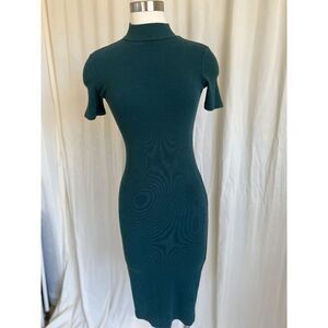 Zara Women's Bodycon Dress Ribbed Knit Short Sleeve High Neck Green Size Small